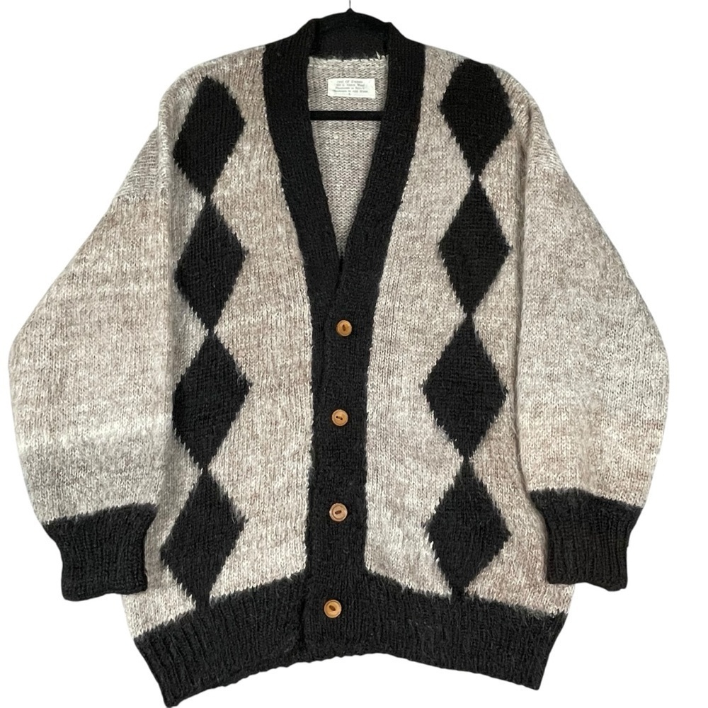One of A Kind Bolivian Handmade 100% Alpaca Wool Grandpacore Cardigan Sweater  L